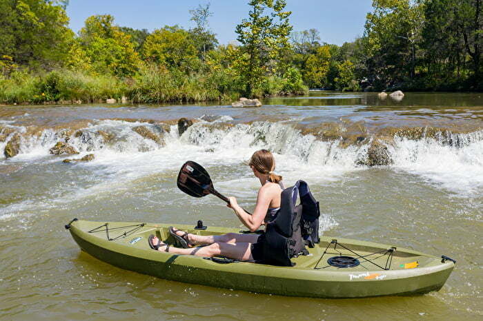 Person is kayaking in Oklahoman lake