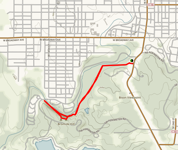 Hiking map of the Bromide Hill Trail in Chickasaw Country