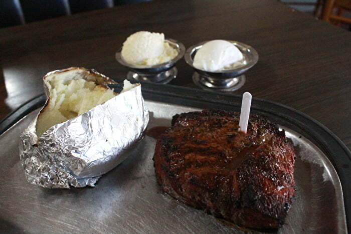 Steak and loaded potato dinner at Ken's Steak and Ribs in Amber Oklahoma