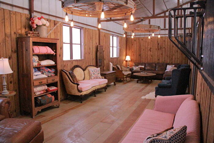 Wedding event venue living room at the Stables at Washita Farms in Mannsville Oklahoma
