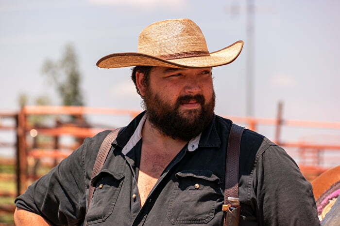 Bearded man wearing cowboy hat at rodeo in Oklahoma