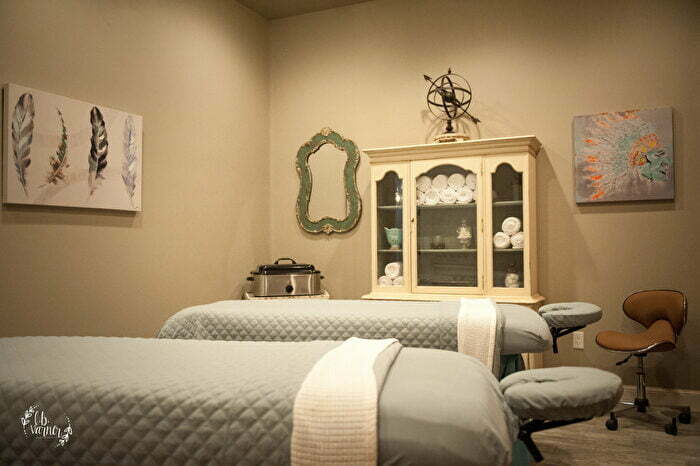 Massage beds in room at summer day spa in Chickasaw Country