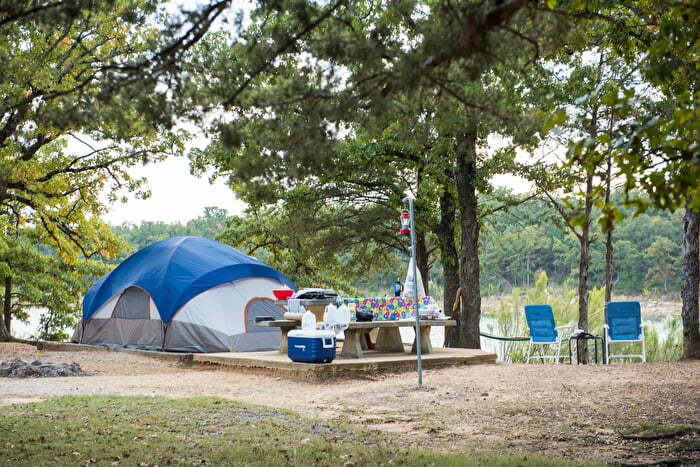 Family campsite and tent in Chickasaw Country