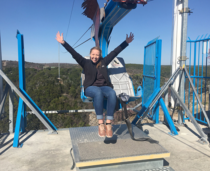 Girl ziplining in Chickasaw Country Oklahoma