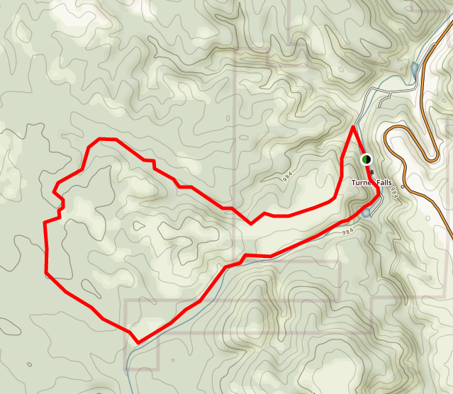 Hiking map of the Turner Falls trail in Oklahoma